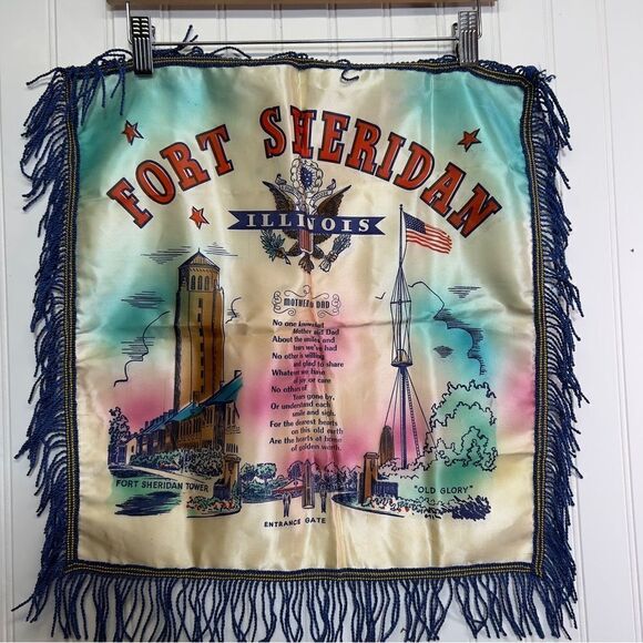 Vintage WW2 US Army mother and dad pillow cover Fort Sheridan Illinois - Picture 1 of 6